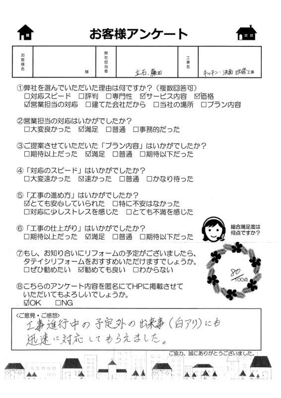福知山市　Y様邸　キッチン・洗面化粧台改修工事